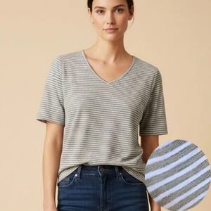 Chico's Blouse Top Ultimate Tee Womens 3 XL Striped Metallic Sage Green V-Neck